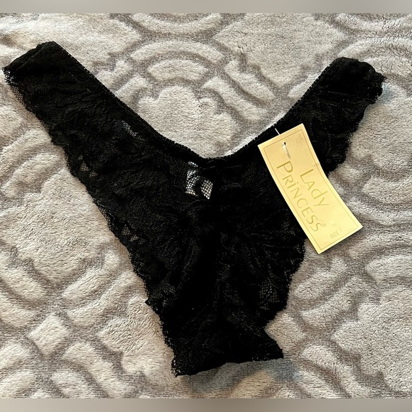 Lady Princess Black Lace Panties Size 7 NWT Floral Sheer Thong - Picture 1 of 5